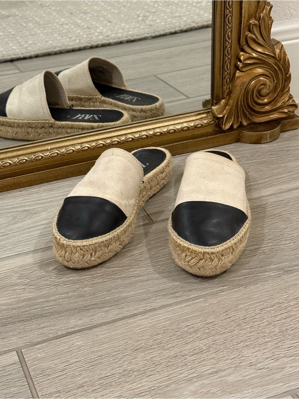 Zara Two-Tone Espadrille Slide in Beige and Black
